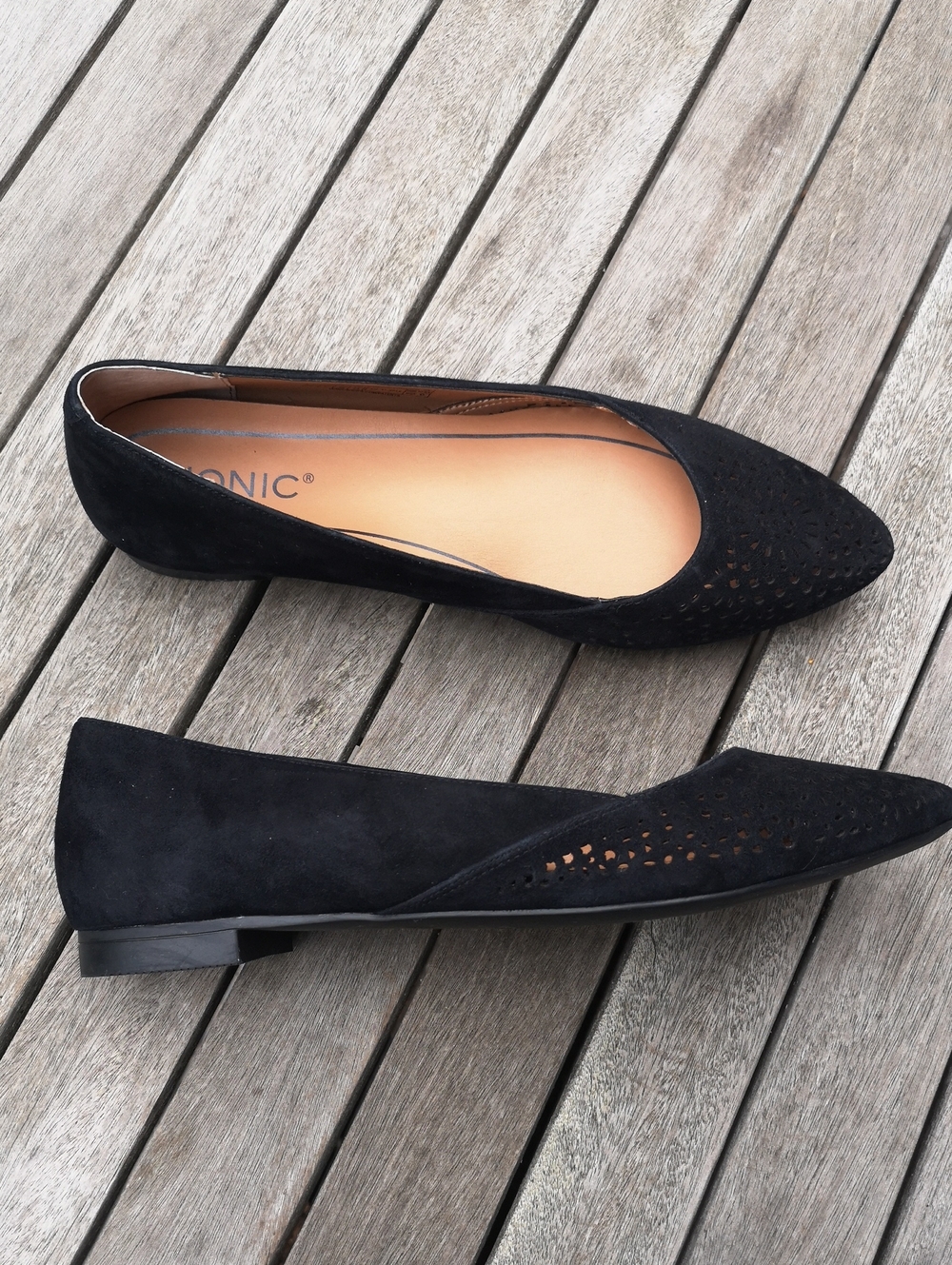 Vionic 'Carmela' black perforated suede  flats